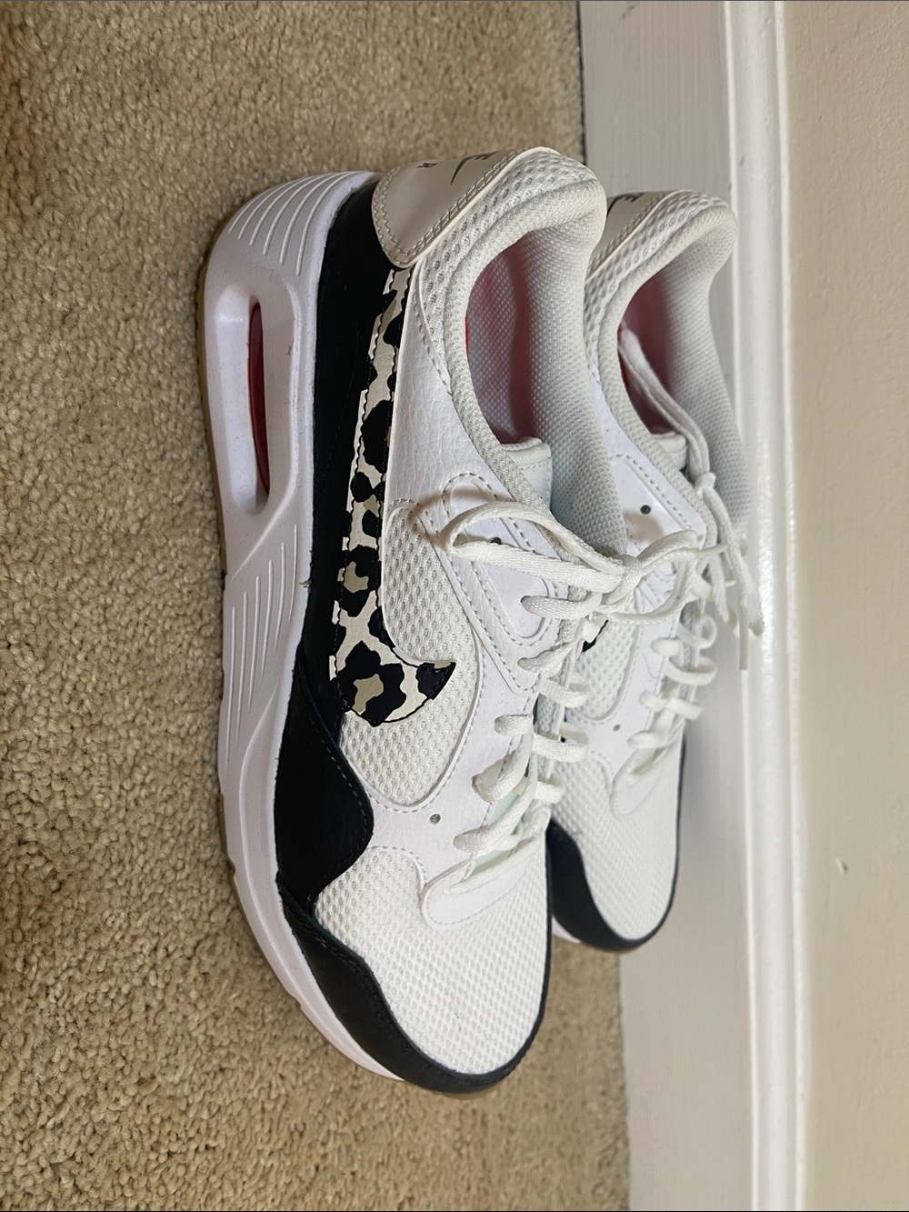 Nike Women's White Sneakers with Black and Leopard Swoosh Size 10